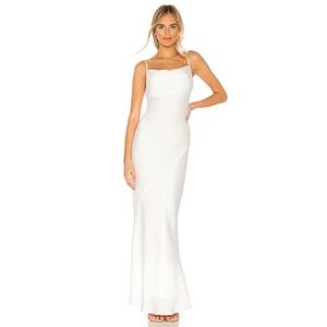 Shona Joy Slip Dress Womens 8 White‎ Sateen Cowl Neck Maxi Adjustable Straps New